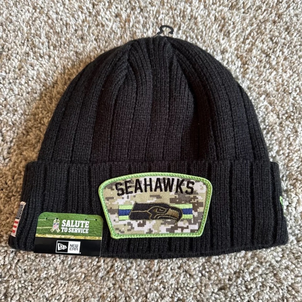 New Era Seattle Seahawks Beanie 2021 Salute to Service Camo Cuffed Knit NFL Hat